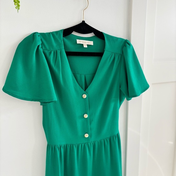 Monteau Los Angeles Kelly Green Cinched Waist Flutter Sleeve Womens Dress Small - Picture 4 of 11